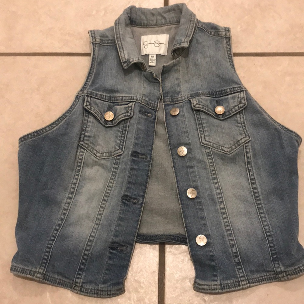 Denim Jean Vest Jacket Cropped Jessica Simpson